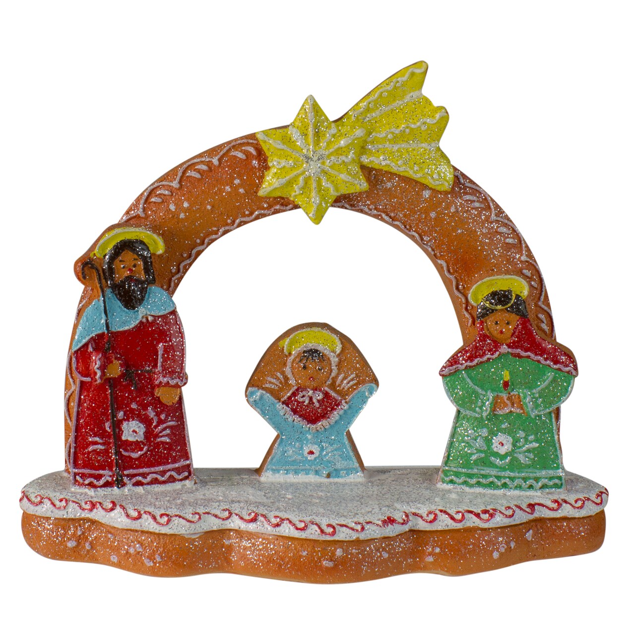 Northlight Glitter Dusted Gingerbread Holy Family Christmas Nativity Decoration - 8"